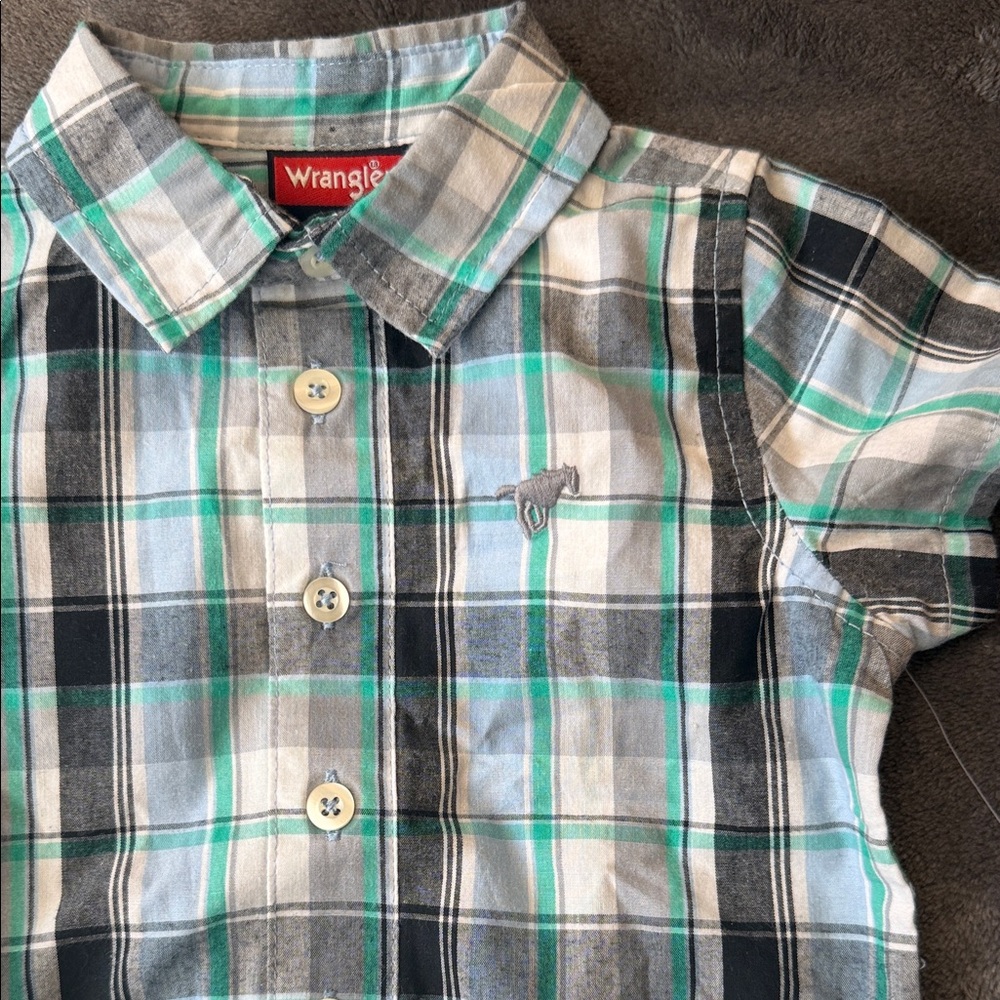 Wrangler Blue and Green Plaid Infant Romper - Picture 3 of 4